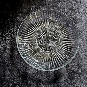 Vintage Clear Round Glass 3 Section Condiment Setving Dish  Bowl